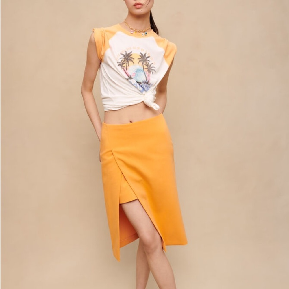NWT Maje orange wrap-style skirt size small